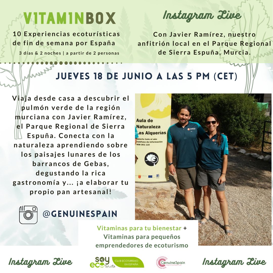 Este jueves te volvemos a esperar en #Instagram para conectar con Javier Martínez, nuestro anfitrión local en #SierraEspuña, #Murcia ☀️

Descubriremos los secretos mejor guardados de este fascinante territorio que tenemos preparados para ti en nuestra #VitaminBox 👏