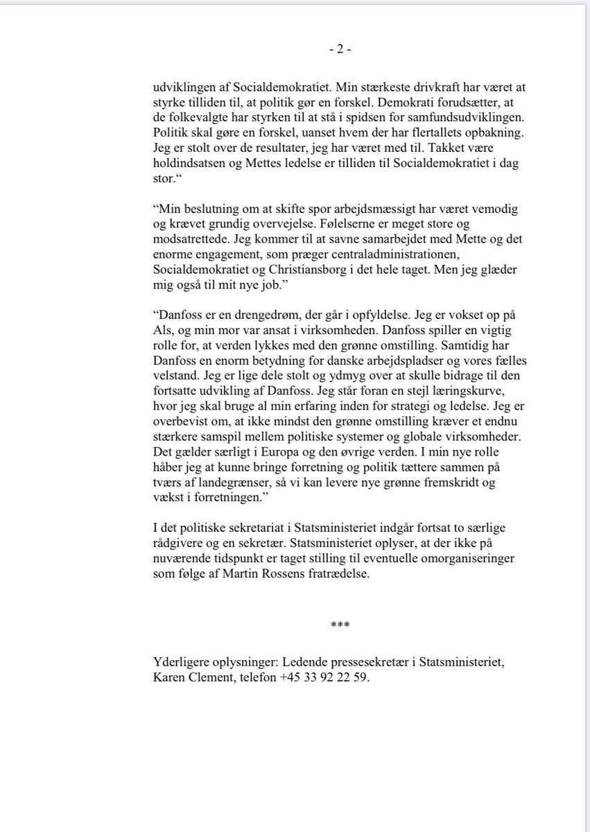 Statsmin's tweet photo. Stabschef og særlig rådgiver i Statsministeriet Martin Rossen har opsagt sin stilling for at tiltræde som Senior Vice President i Danfoss #dkpol https://t.co/nmptUpOk2M