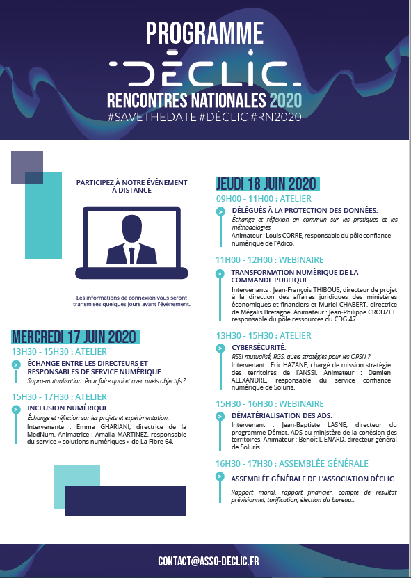 EmmanuelViv's tweet photo. Les e-rencontres nationales de @declic_asso ca commence demain. 187 inscrits, 42 OPSN Opérateur #public de #servicenumerique. 2 jours d'échanges et de débat sur la #cybersecurite #demat #inclusion #numerique la #commandepublique #urbanisme Les rencontres de la #mutualisation https://t.co/lZXN6upRNc