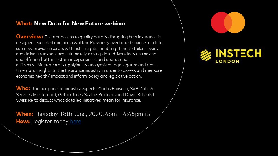 MastercardEU's tweet photo. Data insights can help the insurance industry better assess economic health &amp; impact. Join our webinar on 18 June with 
@InsTech_London to learn how: For more information visit: https://t.co/XUSThV2Gww https://t.co/3fKPDdkpr0