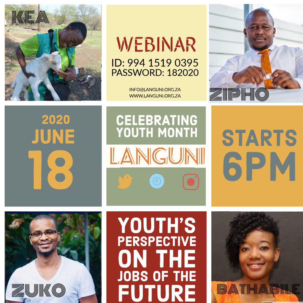 What an honor to be one of the panelists for @la_nguni ‘s Webinar in celebration of the Youth Month. It’s gonna be one power packed and informative session. Don’t miss out 😊. #JobsOfTheFuture.  @BWIS_SA @NextEinsteinFor