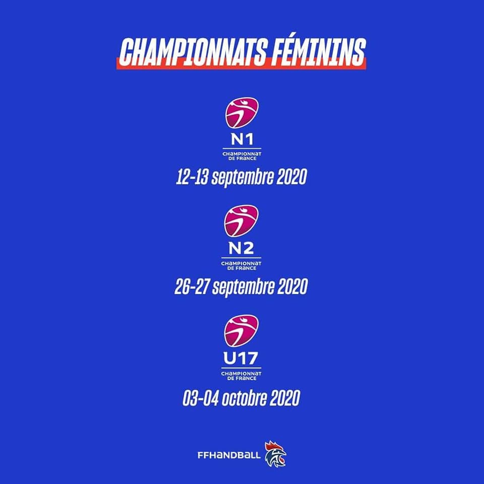 HandDayfr's tweet photo. ➡️ C'est officiel, la Fédération Française de Handball a communiqué les dates de reprise pour les différentes championnats masculins et féminins

Crédits Infographie : @ffhandball https://t.co/44CNcycBxj