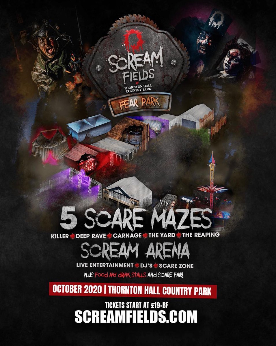 QuadtrexTHCP's tweet photo. This Halloween head out for a night of frightful fun at Scream Fields Fear Park 😈  
🔥 5 Live Actor Scare Mazes 
🔥 Scream Arena ft Live Music, Food &amp; Drink 
🔥 Zombie Scare Zone 
🔥 Street Theatre Entertainment 
🔥 A FULL NIGHT OUT of frightful fun
#Halloween2020 #Screamfields https://t.co/nErYuTIpzA