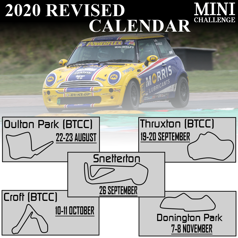 LydiaWalmsley82's tweet photo. 2020 @minichallengeuk Revised Calendar Released!
π 5 action packed rounds
π 3 rounds supporting the BTCC (Oulton Park, Thruxton & Croft)
π Free to air TV coverage on ITV4
#minichallenge #minicoopermotorsport #btcc #btccsupport #britishtouringcarchampionship https://t.co/ZSrIjNKGER