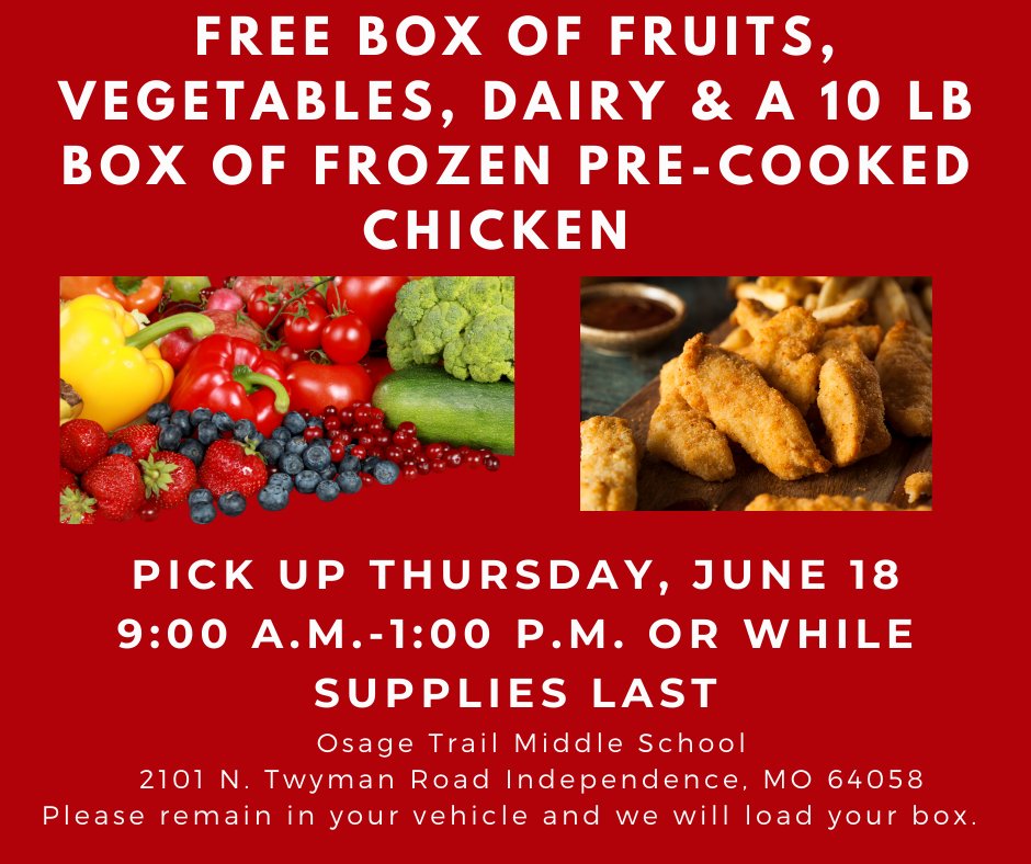 FortOsageSchool's tweet photo. Free food pick up again this Thursday! https://t.co/zwBx3BJ0Qf