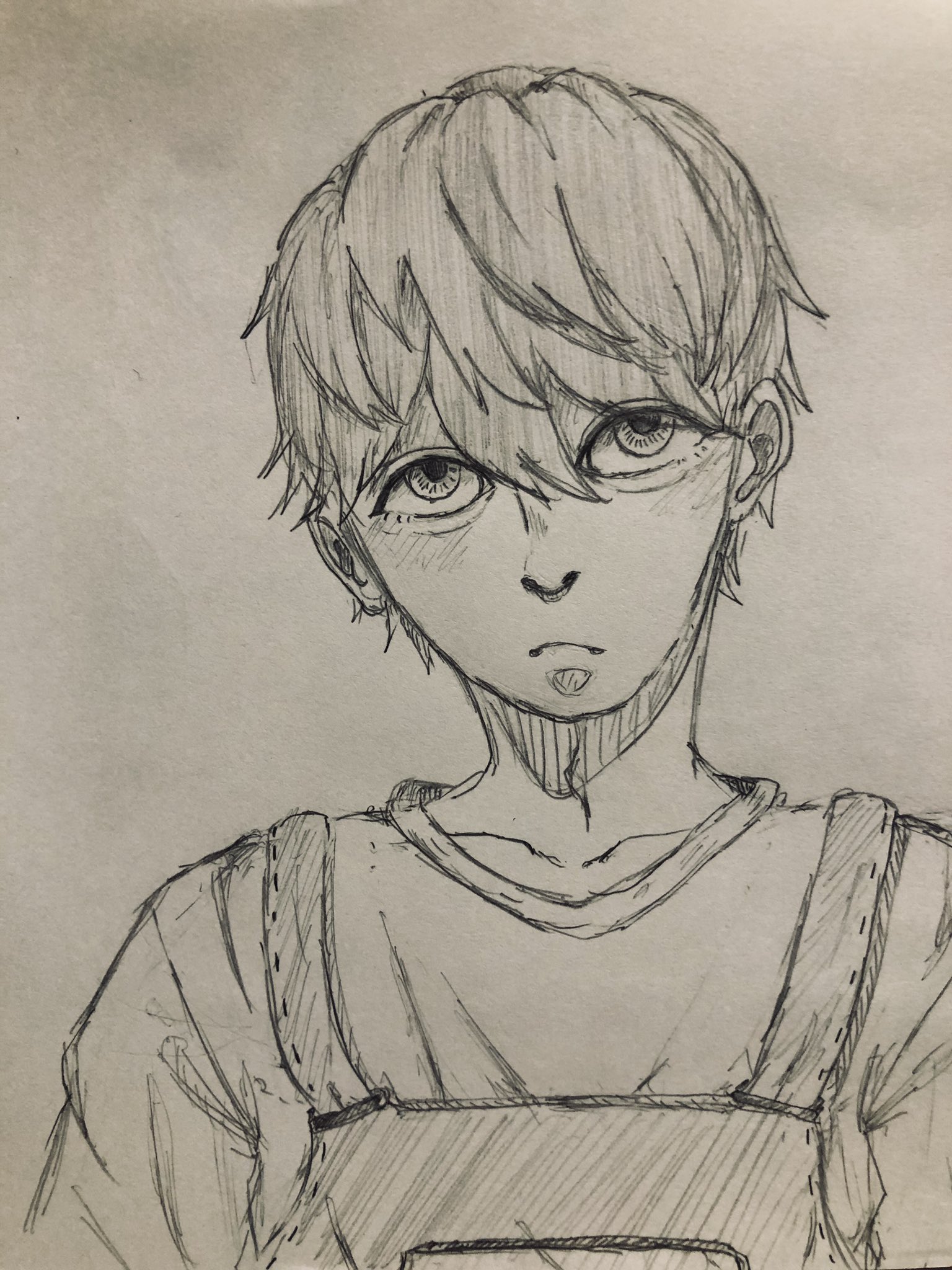 おちゃちゃ イラスト好きな人と繋がりたい 絵描きさんと繋がりたい 男の子のイラスト 黒髪 アナログ絵 オーバーオール やっとテスト終わった 絵が描けるー T Co E2ofaiyg Twitter