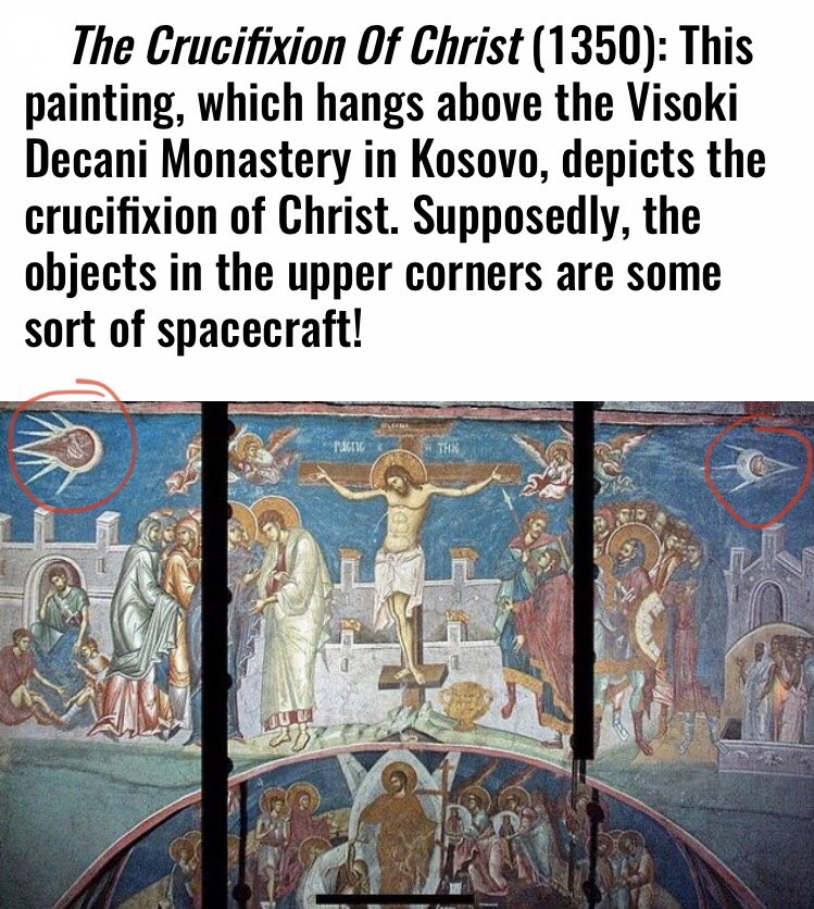 13/ If we look back on historic paintings of our timeline there is multiple instances where the pictation of beings or UFO’s are present, almost in a manner of worship and praise and it’s prominent that these beings are capable of flying