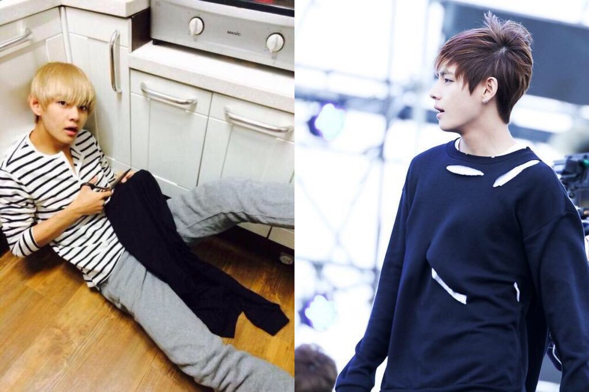 taebokkiii's tweet photo. Bringing back to those days where taehyung diy and cuts his clothes because he said he seen the same design from branded clothes but cannot afford it that time :(( https://t.co/iqUAQaAIlU