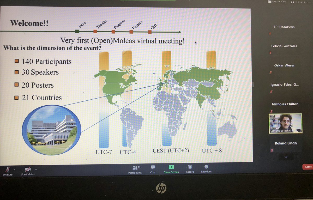 theo_chem's tweet photo. First e-#OpenMolcas developer Workshop at @mpifkf taking off! I will miss the wine but I am sure science it will be as top as always! Thanks to #coronavirus we are more participants than ever. @limannig @RolandLindh https://t.co/lpqwbtjXzS