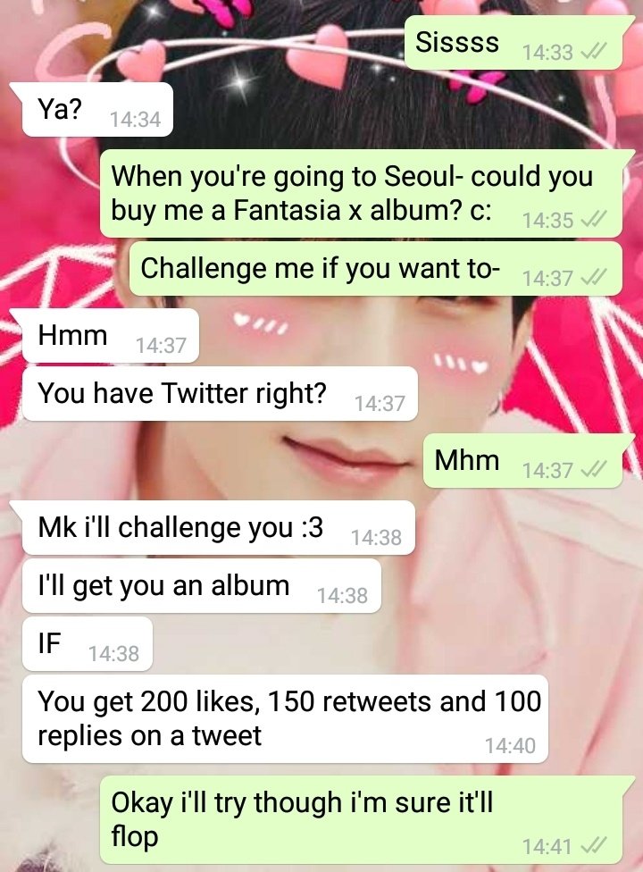 Monbebe I need your help ㅠㅡㅠ Pweas don't let this flop ;;;;;; My sis is going to Seoul soon for her education or something that way, I actually forgot why she was going there-- I'll ask her soon ㅋㅋ I'd love a Fantasia x album so i'd appreciate your help ;w; ❤ Take care!!!
