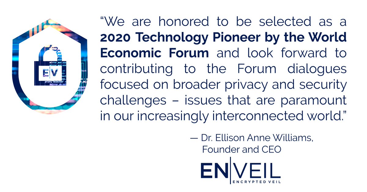enveil_inc's tweet photo. Excited to announce that we have been named a 2020 Technology Pioneer by the World Economic Forum! Read more here: https://t.co/dDNm0erHfv

#WEF #techpioneers20 #datasecurity #dataprivacy #PrivacyEnhancingTechnologies #RegTech #cybersecurity #homomorphicencryption https://t.co/6bu0rImnZQ