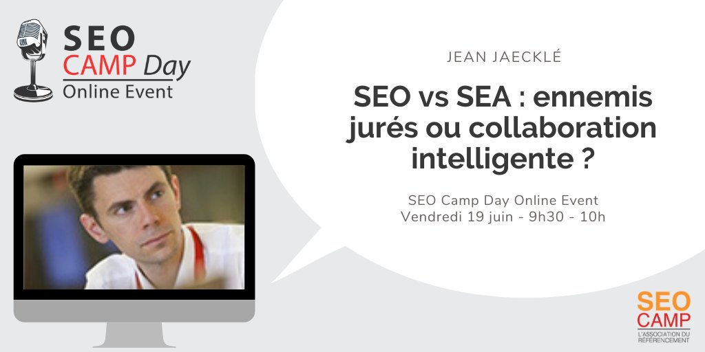 SEO CAMP / FePSeM (@seocamp) on Twitter photo Rendez-vous ce vendredi pour le #SEOCamp Day Online Event 🎉
#SEO vs #SEA : ennemis jurés ou collaboration intelligente ? 🤔
🎙 Conférence par Jean Jaecklé <a href="/SEOSEAExpert/">Le Grimoire du SEO</a> de 9h30 à 10h
Inscription gratuite 👉 bit.ly/SEOCampLive Rendez-vous ce vendredi pour le #SEOCamp Day Online Event 🎉
#SEO vs #SEA : ennemis jurés ou collaboration intelligente ? 🤔
🎙 Conférence par Jean Jaecklé <a href="/SEOSEAExpert/">Le Grimoire du SEO</a> de 9h30 à 10h
Inscription gratuite 👉 bit.ly/SEOCampLive