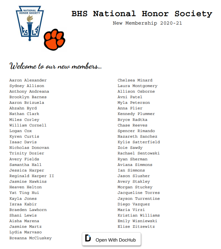 BHSTigersInfo's tweet image. Congratulations to the BHS National Honor Society inductees for 2020-21!