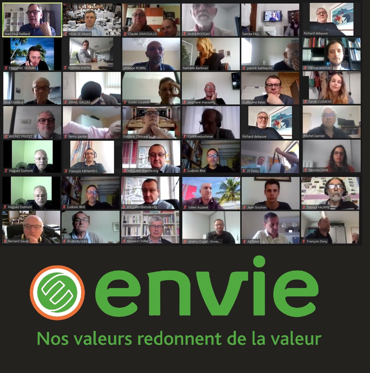 Assemblée Générale <a href="/Envie_org/">Fédération ENVIE 🍃</a> aujourd'hui. Notre réseau est fier de son impact social: 78% de taux de sorties dynamiques en 2019.
Une progression de +15% d'accès à l'emploi durable et à la qualification!
#ESS #EconomieCirculaire #insertion #SecondeVie