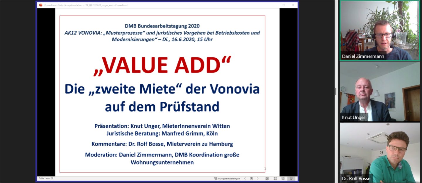Deutscher Mieterbund Vonovia Musterprozesse Und Juristisches Vorgehen Bei Betriebskosten Und Modernisierungen Mit Knut Unger Vom Mvwit Rolfbosse Vom Hamburger Mieterverein Und Zimmermanndmb Vom Mieterbund Nrw Dmb Bat