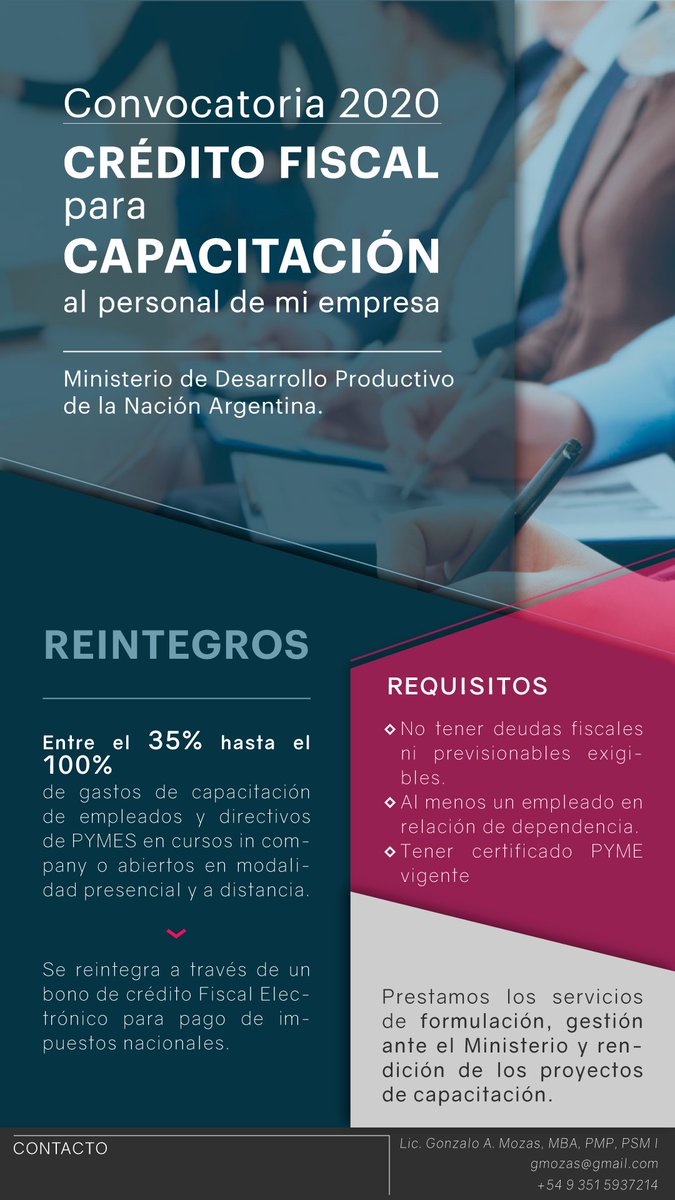 Hola,  el crédito fiscal para capacitación, Expertos PyME y  fortalecimiento de asociaciones empresarias y parques está abierto. Hacemos la gestión.