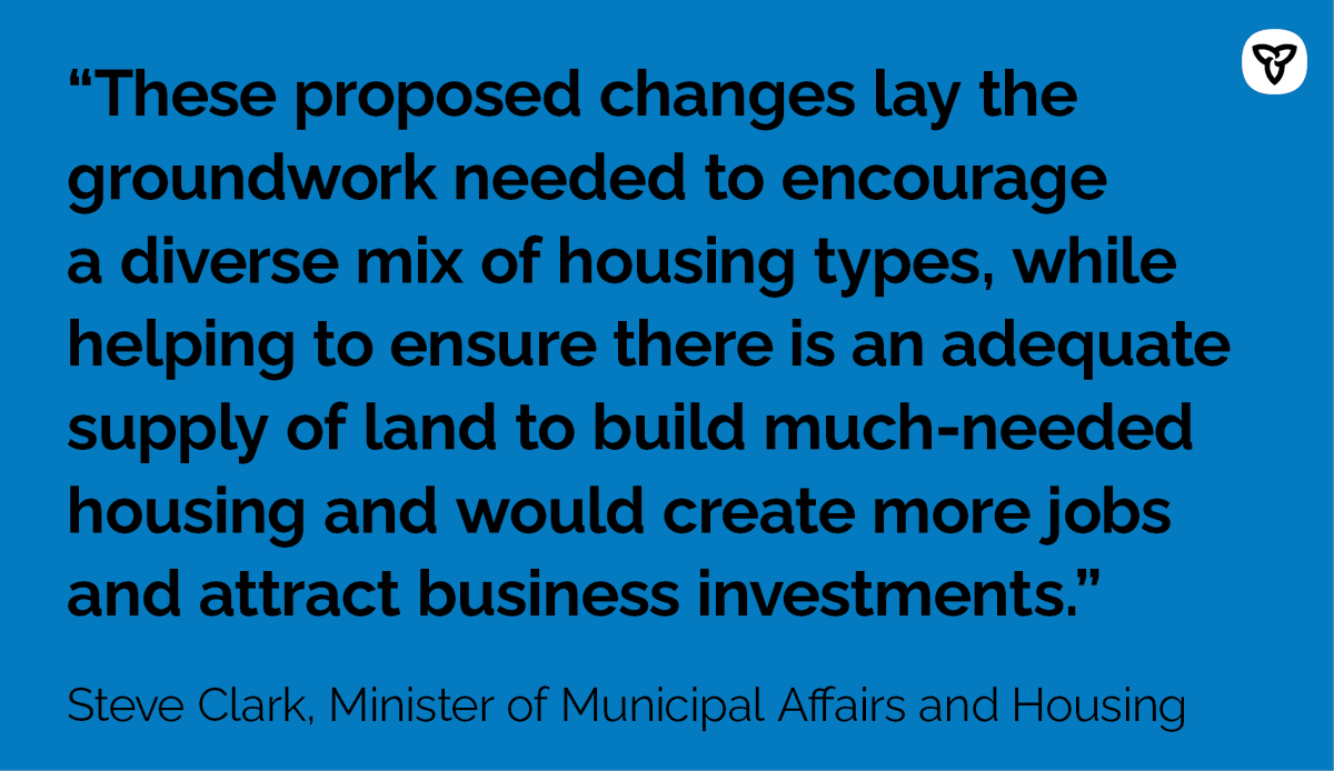 ONmunicipal's tweet photo. Ontario is proposing changes to A Place to Grow: Growth Plan for the Greater Golden Horseshoe that would help bring more housing, more essential infrastructure, more jobs and more business investments to the region, while protecting the Greenbelt. #landuseON #onmuni https://t.co/4sGCkvbY9q