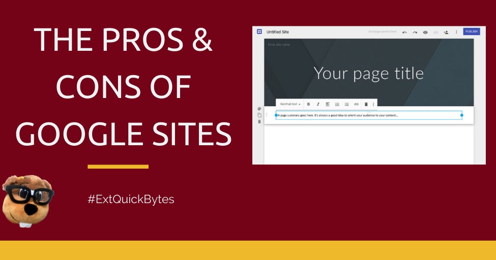 UMNExtIT's tweet photo. The Pros and Cons of Google Sites. #ExtQuickBytes https://t.co/XKQrzjtAlZ https://t.co/yJ2i2AuoZI
