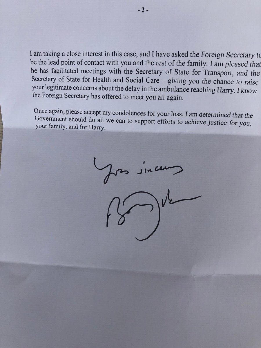 RaddSeiger's tweet photo. Earlier this year, #harrydunn’s mum Charlotte and twin Niall wrote to @BorisJohnson asking him to meet with them and get a grip of the case and attempted cover up, with @DominicRaab failing in his duty of candour. Two days before the judicial review, these letters arrived today. https://t.co/vk402Vd4jX