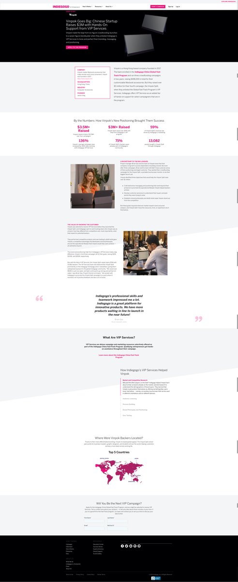 And here is the proof of how  @indiegogo supported the  @vinpok scam. They let them enroll in the "Indiegogo China Global Fast-Track Program ". " Indiegogo offers VIP Services as an added tier of hands-on support for select campaigners that are in the program." (4/4)