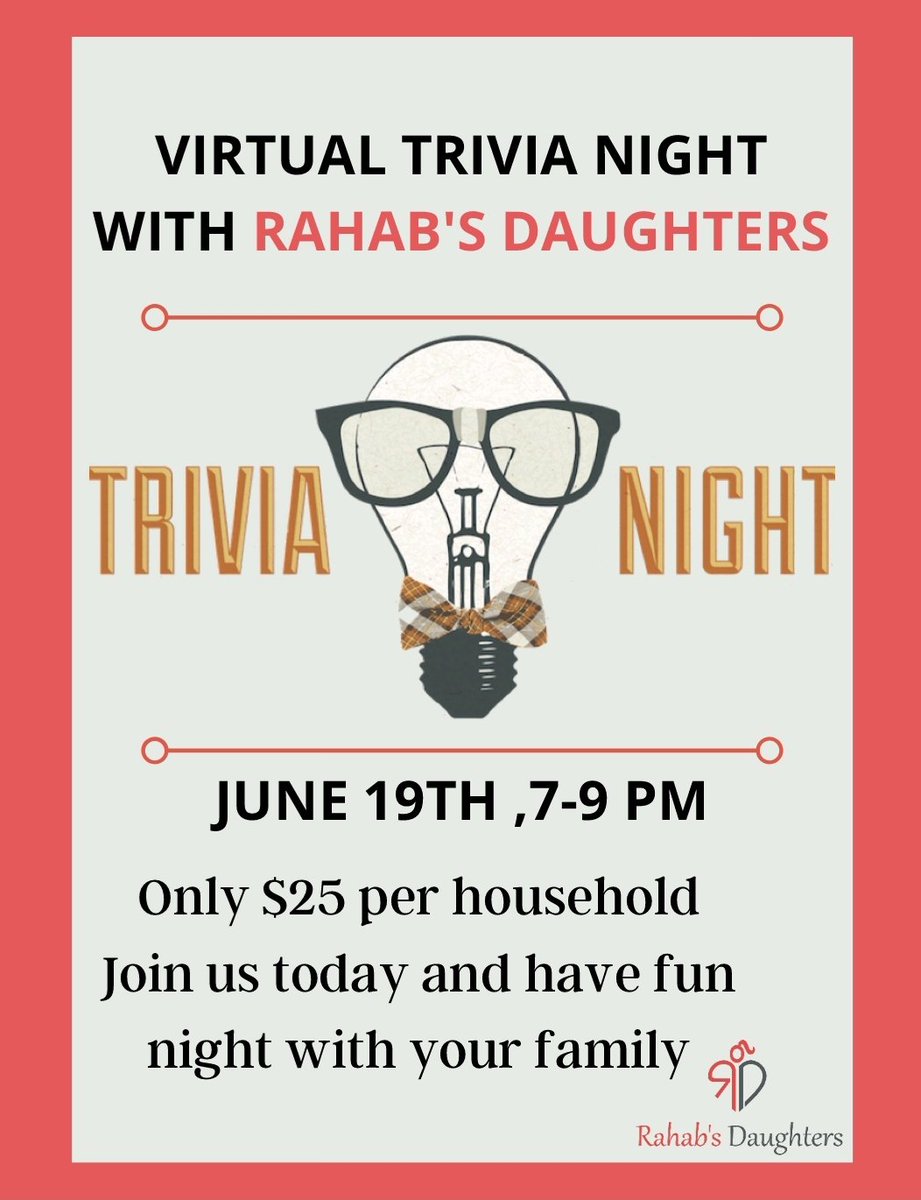 RahabsDaughter's tweet photo. Don't forget to get tickets for our trivia night, only few more days left! Support great cause, while having fun night with your family! Get your tickets today!!! https://t.co/9Zh33d7tVK https://t.co/tcutlshcai
