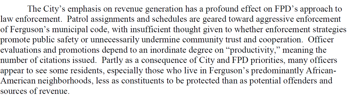 But this is not just a fiscal issue. Revenue-motivated policing happens more frequently in communities of color. The 2015 DOJ report on Ferguson highlighted this in horrifying fashion.