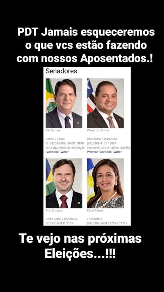 cleber1304's tweet photo. @Vanderlan_VC @capitaoalberto @davialcolumbre  @wevertonrocha  #aumentodamargem #pl2017 #mp936 #forawevertonrocha #aposentadosprecisam #5porcento https://t.co/mFaPNVRaPr