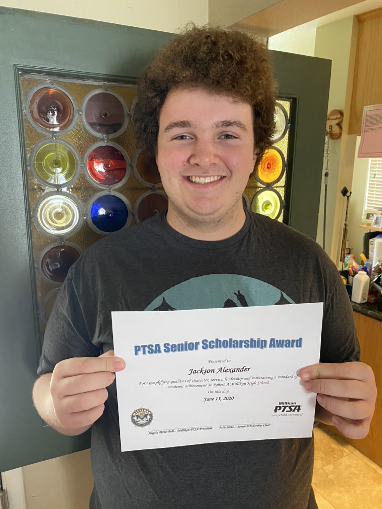 So proud of my Millikan Senior! Jackson was awarded one of the PTSA Senior Scholarships. 💙💛🐏
#onceramalwaysaram
#class of 2020 
#proudtobeLBUSD