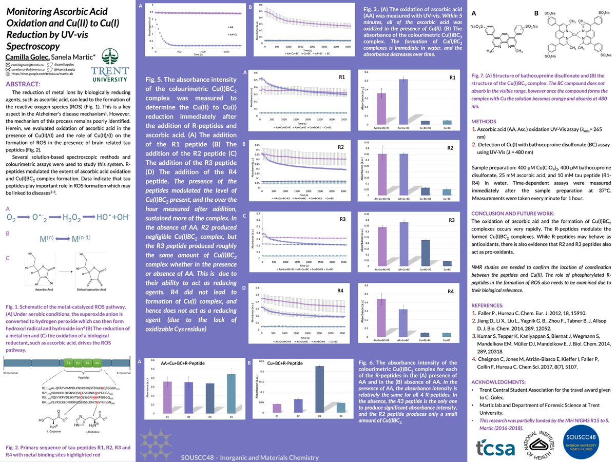 souscc48's tweet image. This poster from Camilla Golec (Trent University) highlights work on the oxidation of ascorbic acid in the presence of Cu(II)/(I) and the role of Cu(II)/(I) in the formation of reactive oxygen species @camillagolec @MarticSanela #eSOUSCC48 (souscc48.com/program/event/…)