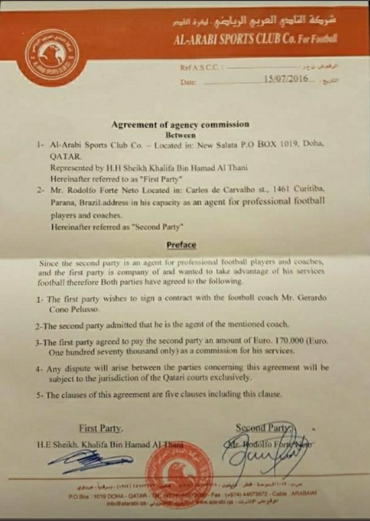 Rodolfoforteof1's tweet photo. @khm_althani Agreement between Rodolfo and Sheikh Khalifa.... but 4 years I go not pay me... 170.000 euros of commission... https://t.co/ZKqlpAvaV9