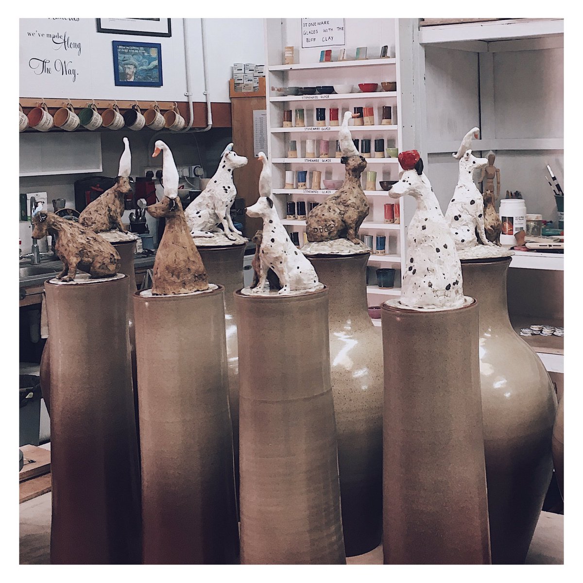 therealsamtoft's tweet photo. Finally finished. 10 stoneware pots measuring almost 3 feet tall. On sale from 27th June at https://t.co/4NRd7LJ29Y https://t.co/rAcApdUrrR