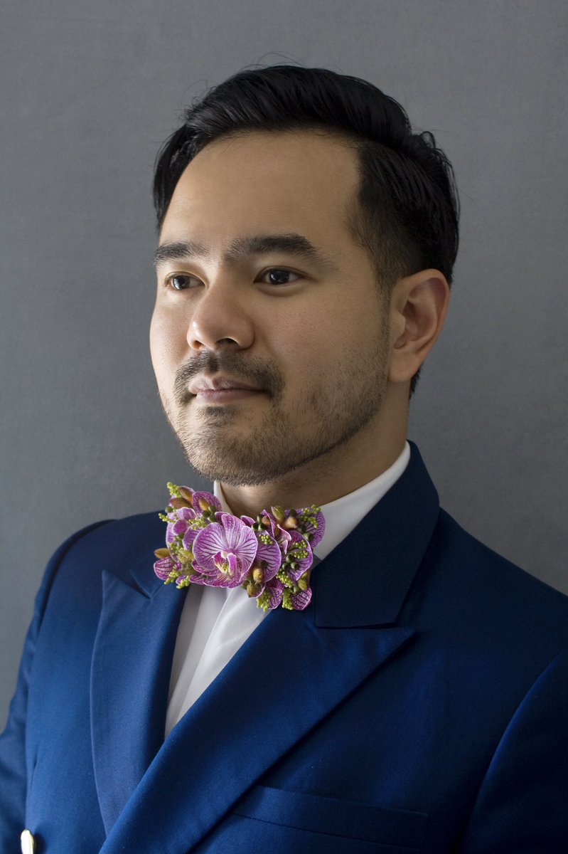 A hot pink Orchid bow tie, with accents of Kangaroo Paws and touches of Seeded Eucalyptus create the perfect contrast against @trin154’s blue jacket. #alexanderdoux #atlantaflorist #bowtie #buckhead #floraldesign #flowers #forflowerlovers #handmade #luxury #love #wedding