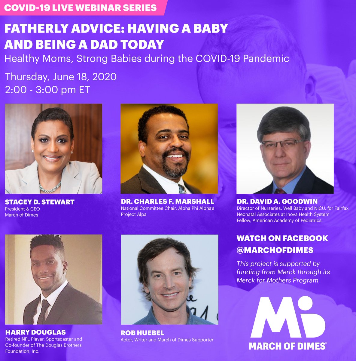 Hey Dads! Join us this week, June 18th, 11:00am PT for our next Healthy Moms, Strong Babies during the COVID-19 Pandemic Facebook Live event. You’ll hear from our special guests, discussing becoming a dad &amp; fatherhood today. Visit the March of Dimes Facebook page to join.