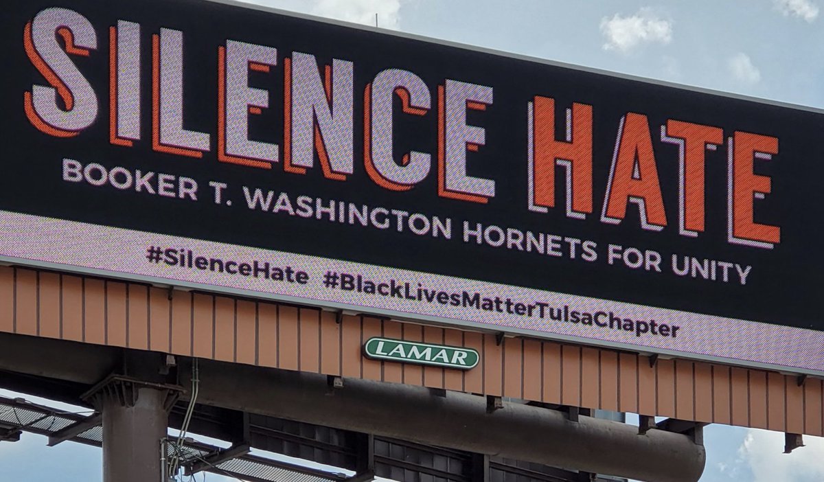 BTWHSTulsa's tweet image. Sponsored by members of the Booker T. Washington HS Alumni—Hornets Silencing Hate group. Retweet or like if you have seen the signs....