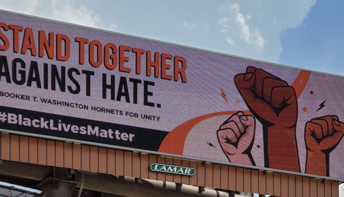 BTWHSTulsa's tweet image. Sponsored by members of the Booker T. Washington HS Alumni—Hornets Silencing Hate group. Retweet or like if you have seen the signs....