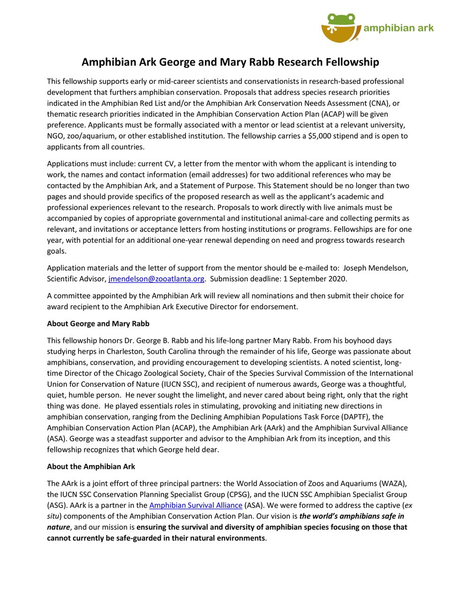 New small research / conservation fellowship for early- and mid-career reserachers

Apply to the George and Mary Rabb Research Fellowship