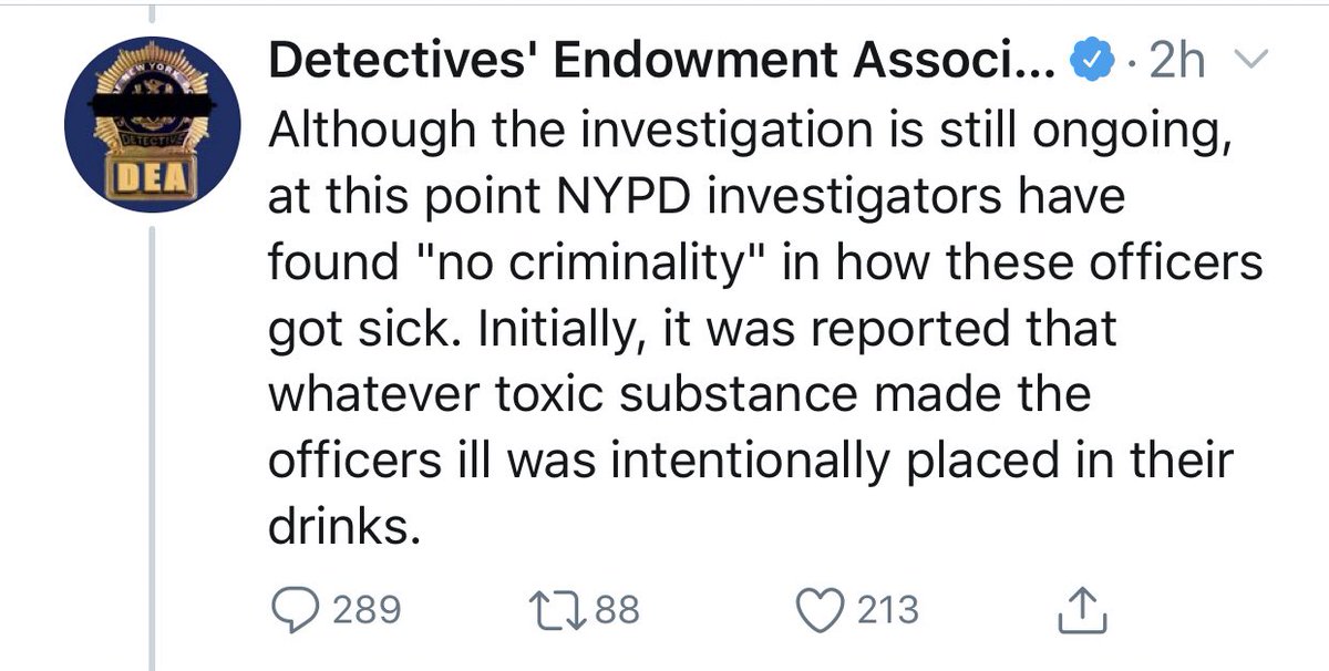 The police union has weighed in on their debunked Shake Shack story. (FYI: “it was reported” = “we reported it”.) If you can’t even own a mistake in a tweet, why should anyone trust you to responsibly make life-or-death decisions — and admit when you made the wrong call?