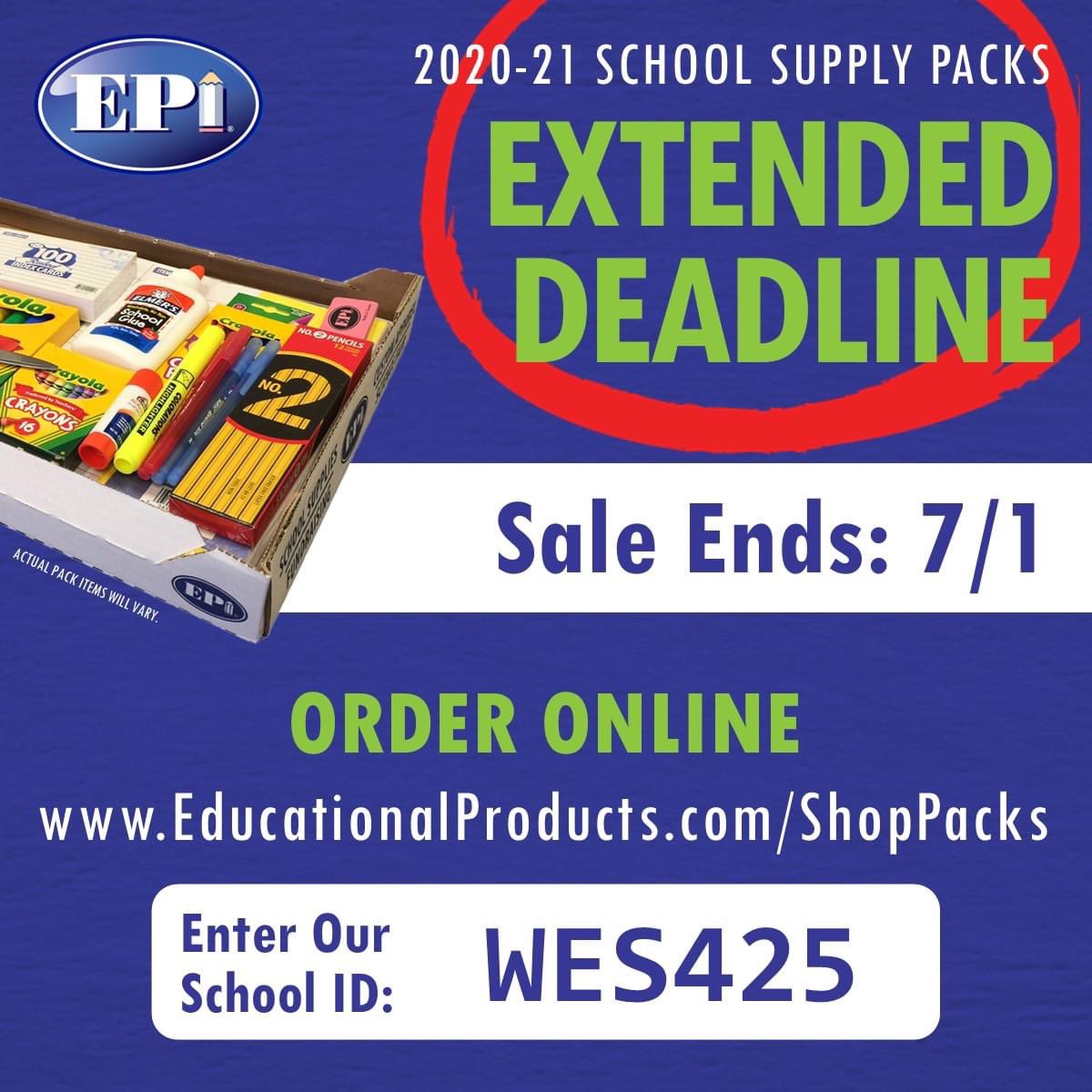 westlake_prep's tweet photo. We have extended the deadline to order pre-packaged school supply packs!! Order TODAY through July 1!  https://t.co/e4hFNdnPPX Use Code: WES425 https://t.co/J4t58lFEzm