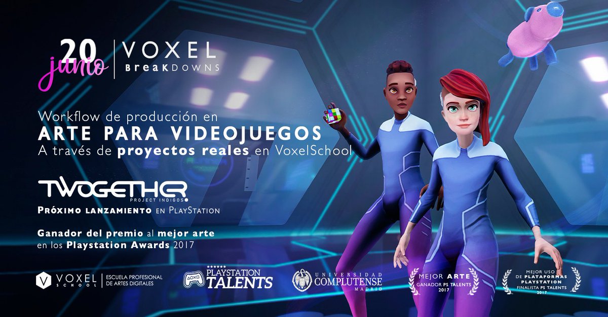 Acompañados por nuestros ex-alumnos <a href="/mutebox/">Maria Mutebox 🌿</a> y @carloscobianc, artista y productor respectivamente del videojuego <a href="/TwogetherGame/">TWOGETHER: Project Indigos</a>, ganador de los premios PlayStation Talents a mejor arte y próximo lanzamiento en el programa <a href="/PSTalents/">PlayStation Talents</a> <a href="/PlayStationES/">PlayStation España</a>