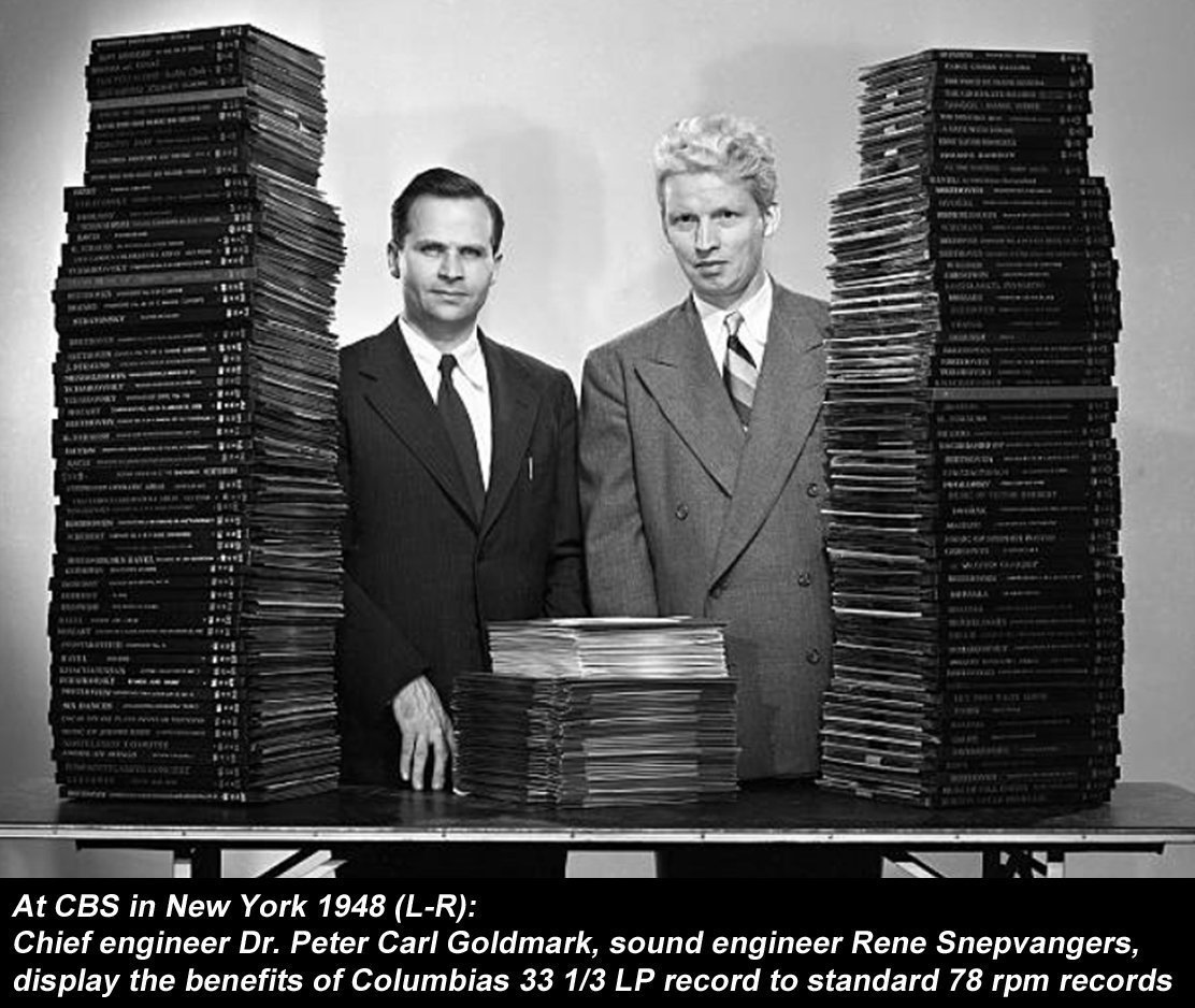 espofootball's tweet photo. #OTD Jun18,1948 The 1st LP (long play 12-inch vinyl plastic record) turns at 33-1/3 rpm, demonstrated in New York by #PeterGoldmark https://t.co/OLP7JR4bHl