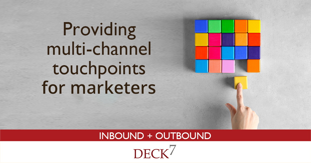 Discover how Deck 7 is working with clients and partners of all sizes to make up for the lost lead volumes while keeping the overheads low and efficiencies high. 
#leadgeneration #multichannelmarketing  #b2bmarketers #inboundmarketing #outboundmarketing
deck7.io/why-deck7