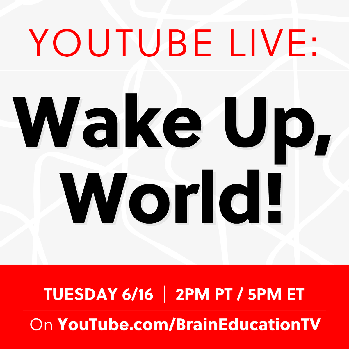 brainedu_tv's tweet photo. The COVID-19 pandemic has given us time to reflect and wake up.

Join us on Youtube LIVE today June 16th at 2pm PT where we will discuss how to come together to take care of ourselves, our families, our communities, and the Earth. 
LIVE on https://t.co/q80zGdmWZz!

#YoutubeLive https://t.co/ZGSeqxBSun