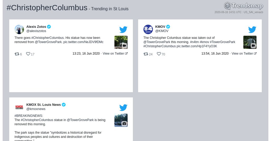 TrendsStLouis's tweet photo. #christophercolumbus is now trending in #StLouis

https://t.co/Sjsfv53Ji2 https://t.co/29bFUWpMMN