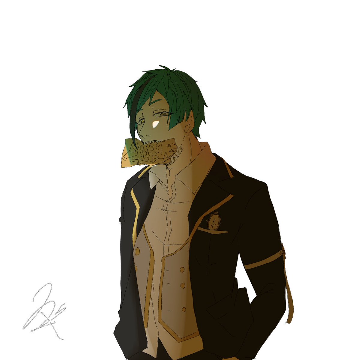 ツイステ どうしても私が今日たい焼きが食べたかったからフロイドに食べてもらった ユブキのイラスト