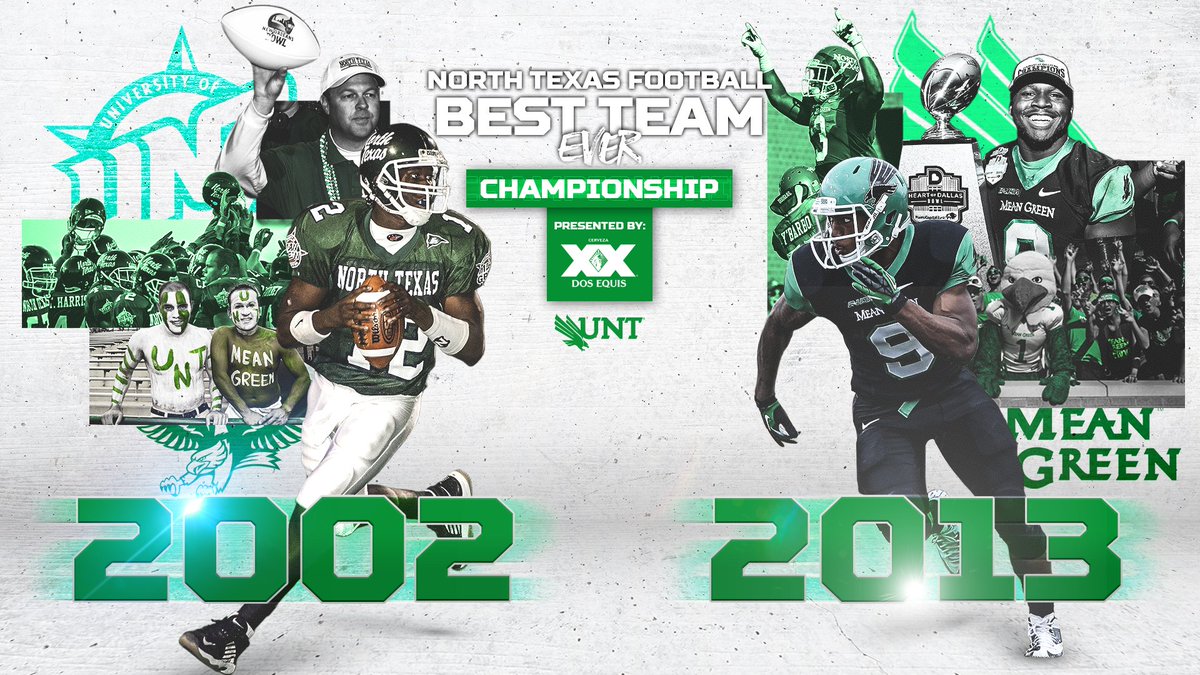 MeanGreenSports's tweet photo. Over the past several weeks, @MeanGreenFB has been letting fans decide who is the definitive Best UNT Football Team EVER, and it all comes down to this. 

Read more about these teams at https://t.co/FPJbruHX6v and vote below. https://t.co/GKGhEYRFzc