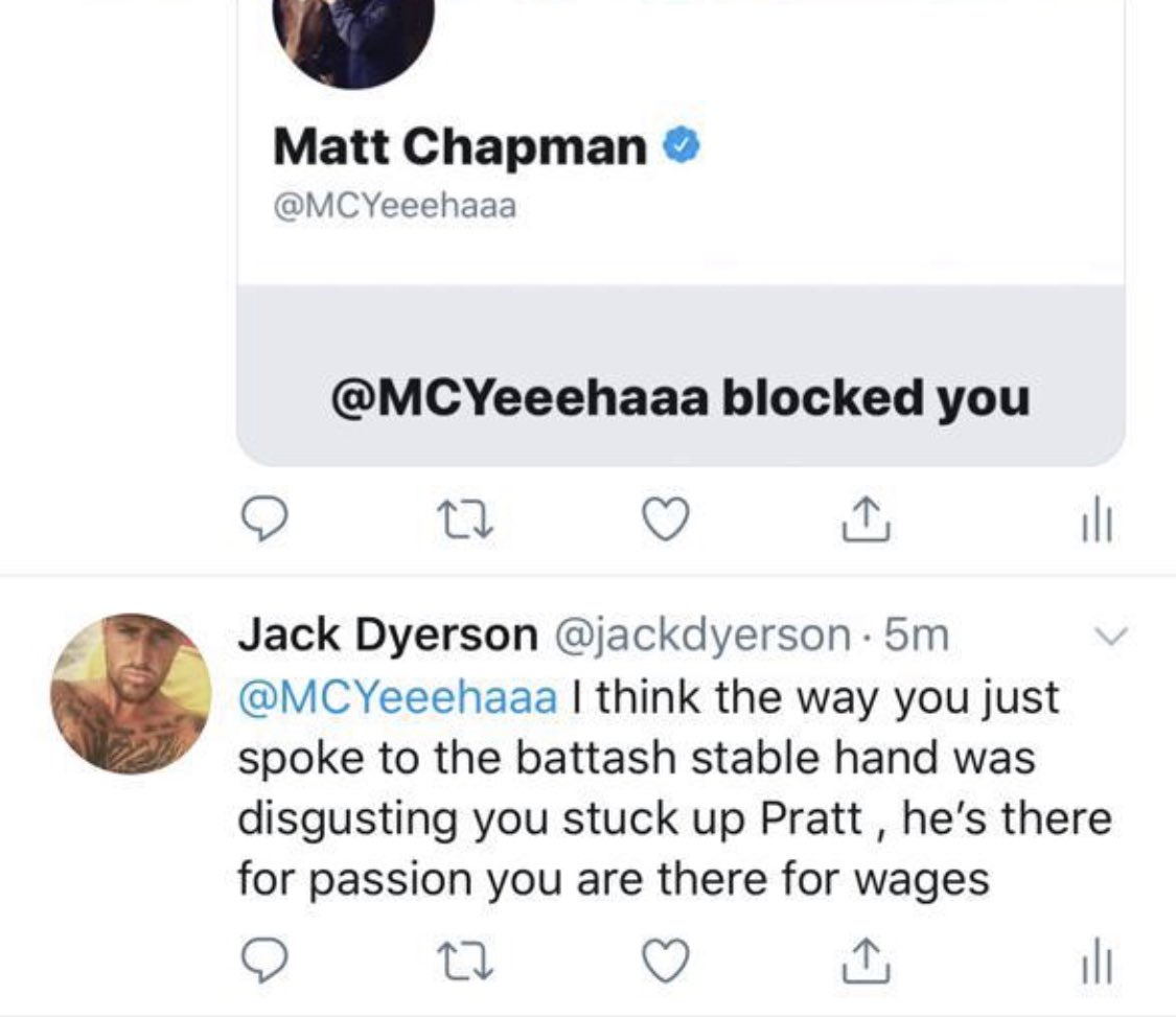 jackdyerson's tweet photo. @piersmorgan could you maybe ask him the question as he won’t answer me and blocked me , why he felt he had to mention the mans weight on live TV and make it very uncomfortable for him , disrespectful and no need from what is a professional man https://t.co/FX2tIlRs7w