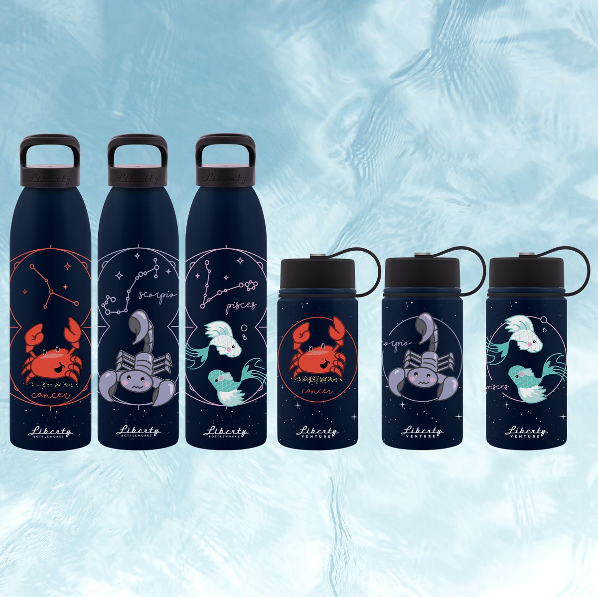 Protective, Empathetic and Intuitive. Water Signs, meet our 24oz single-wall aluminum bottles and our double-walled stainless steel 12oz bottles.
