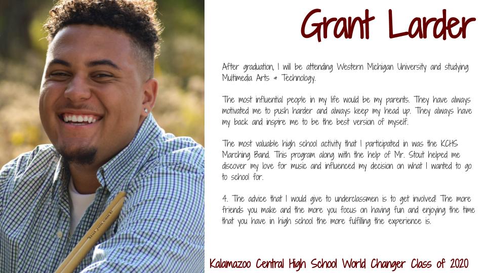 Future Mutlimedia Arts &amp; Technology Major, Grant Larder!!! Graduating Senior World Changer!!!! #KCGIANTNATION