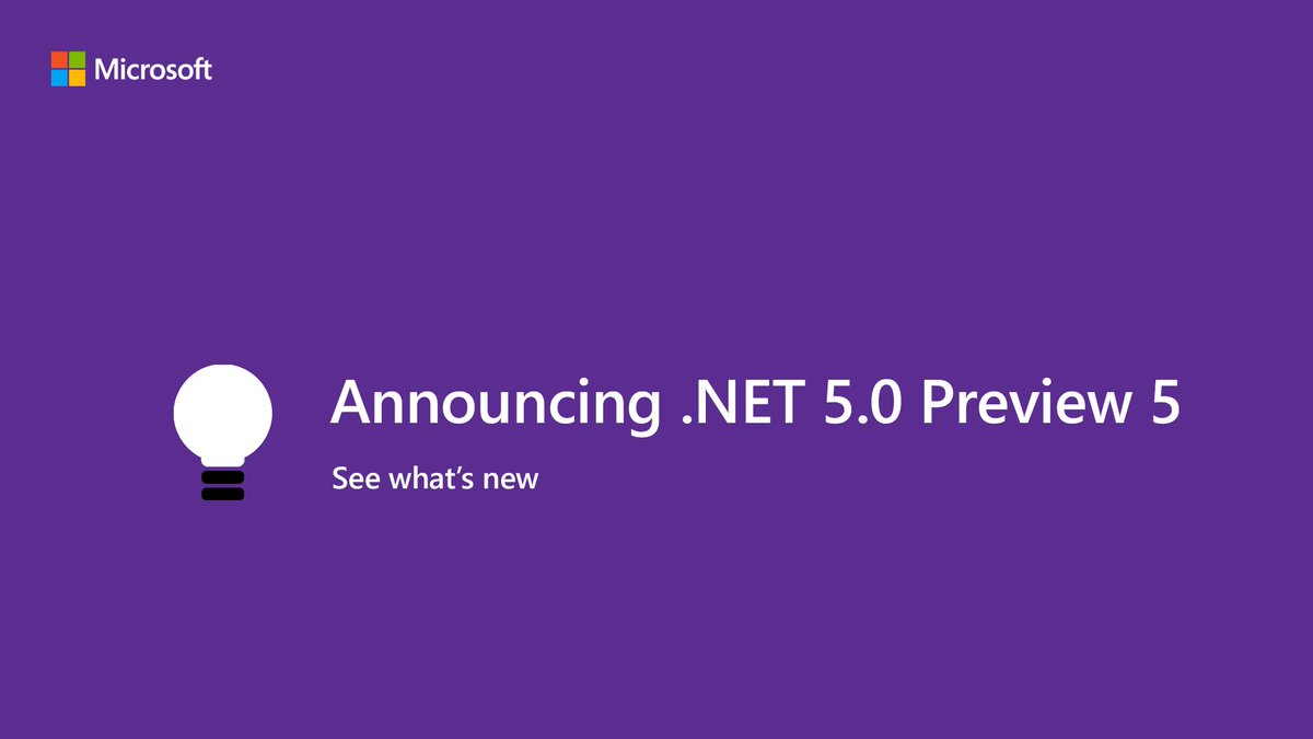 dotnet's tweet image. We recently released #dotNET 5.0 Preview 5. ...new in this release:
➡️ RyuJIT improvements
➡️ Native exports
➡️ Expanding System.DirectoryServices.Protocols to Linux and macOS
➡️ Alpine 3.12 support
Learn more and download today: msft.it/6012TYZ46