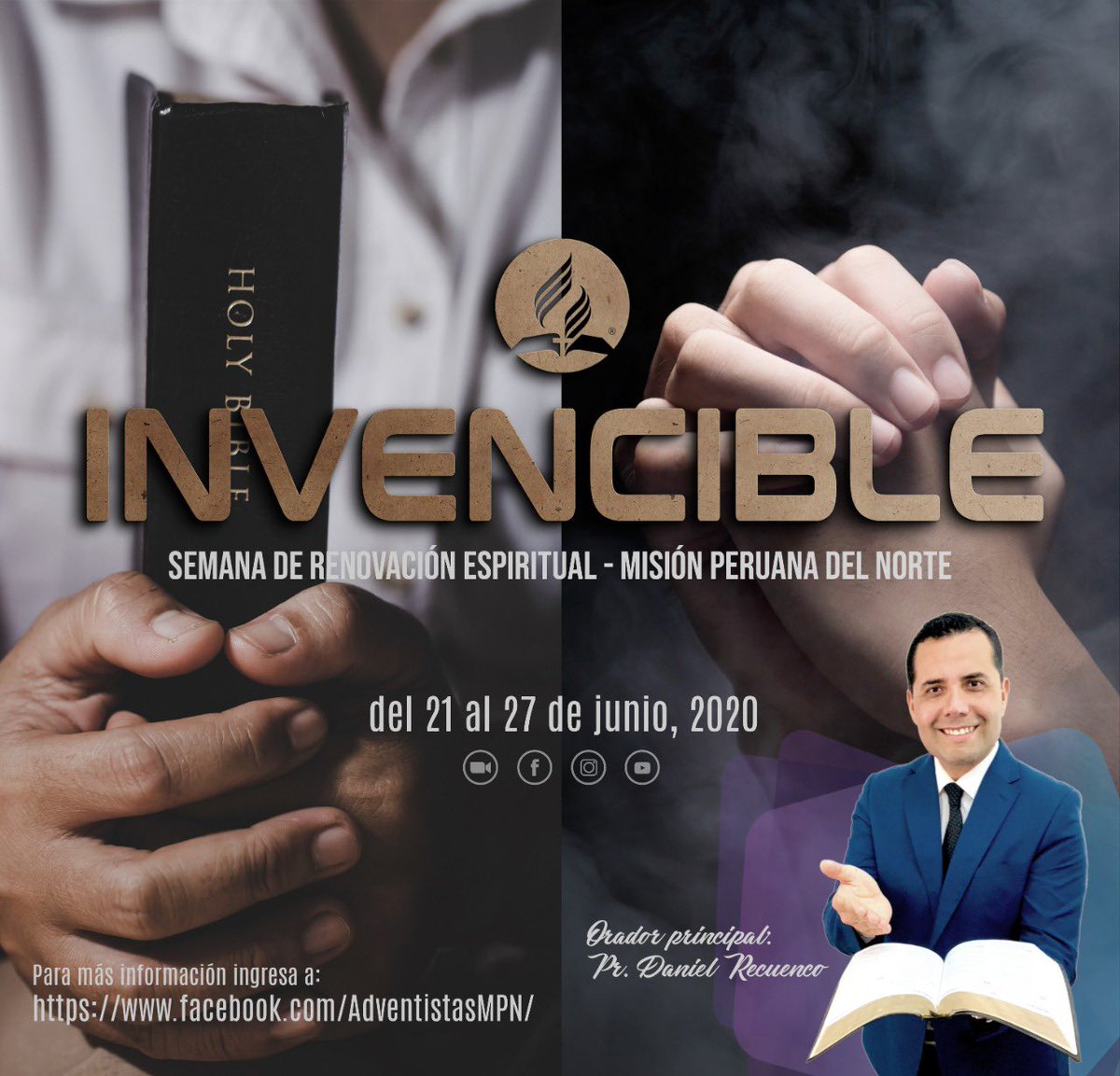 Pr_Bailon's tweet photo. Dios nos ha dejado el mejor manual y la mejor arma para tiempos de crisis.

21 al 27 de junio
👉 @danielrecuenco 

Acompáñanos a descubrir los mejores secretos para enfrentar tiempos de crisis y ser #Invencibles en el nombre de Dios
#SemanaDeRenovaciónEspiritual #InvencibleMPN https://t.co/v0iF9LRFsK